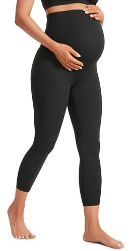 CRZ YOGA Butterluxe Maternity Capris Leggings 23 - Over The Belly Workout Active Yoga Womens Pregnancy Crop Pants Stretchy Black Medium