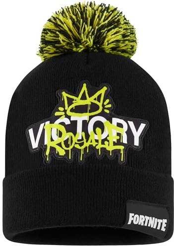 Fortnite Berretto Bambino Adolescente, Maglia Caldo Cappello Invernale, Accessori Invernali per Viaggi, Scuola, Regalo Ragazzo (6-14 Anni, Nero/Giallo)