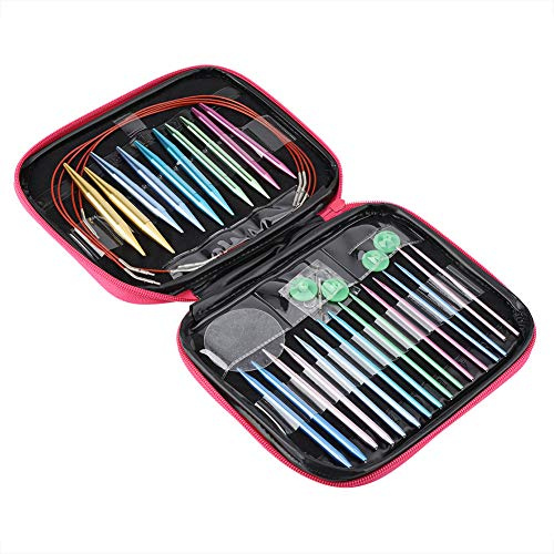 YUMILI Juego de agujas de tejer circulares en anillo, agujas de tejer de aluminio, juego de 13 pares con 4 hilos, bolsa de transporte y accesorios. Perfecto para entusiastas del tejido, regalos de