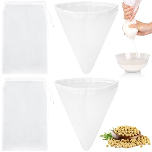 CONJURAIDE 4 Stück Nussmilchbeutel, Nylon Nut Milk Bag Siebtuch Passiertuch Nussbeutel Bio Waschbar Wiederverwendbar Nussmilchsieb Abseihtuch Filterbeutel Käsetuch für Nussmilch Milch Mandelmilch 30cm