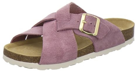 AFS-Schuhe 2141, Flache fliederalen Damen Leder Pantoletten, bequem Sommer Fußbett und Schnalle (40 EU, flieder)