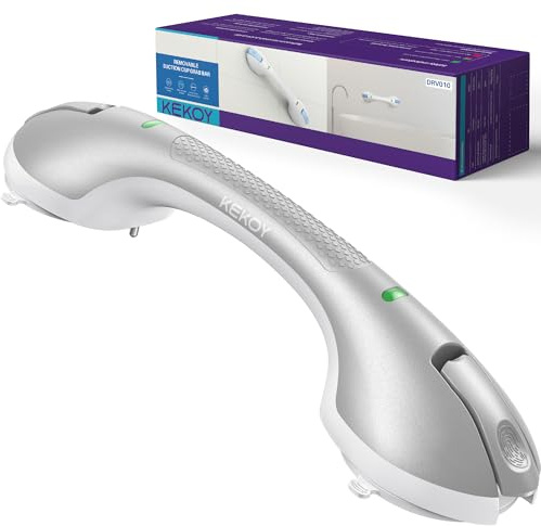 KEKOY 17.5 Inch Suction Grab Rails for Bathroom and Bathtubs with Indicator - Heavy Duty Safety Shower Hand Rails, Bath Aids Grab Handles for Disabled and Elderly, No Drilling and Removable, Silver