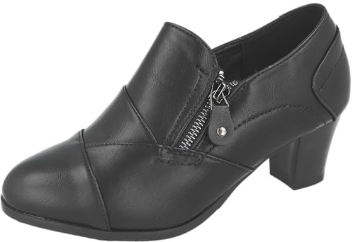 Cushion Walk Women's Faux Leather Standard Or Wide Fit (EEE) Low Block Heel Ankle Boots Shoes (Black, UK Footwear Size System, Adult, Women, Numeric, Wide, 4)