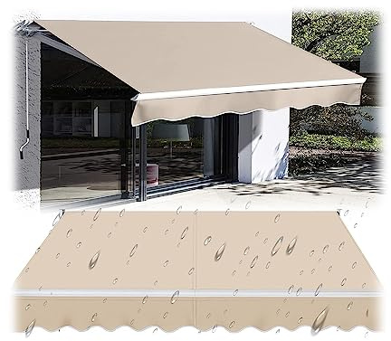 Genérico Toldo retráctil Resistente de 4 x 3 m para Patio, de poliéster Resistente a los Rayos UV, Color Beige.No Incluye Soporte.