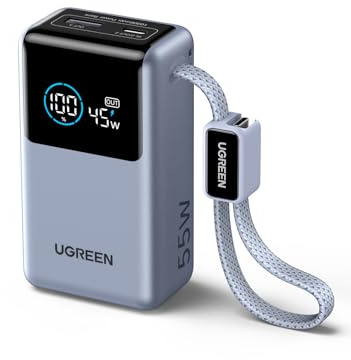 UGREEN Nexode Pro Power Bank 10,000mAh 45W, Compact Portable Charger, Built-in USB-C Cable, PD Super Fast Charging Battery Pack with Digital Display for iPhone 17/16 Pro Max Air/Galaxy S26 Ultra