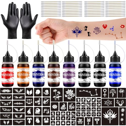 ePicsoa Henna Tattoo, Temporäre Tattoo Set, mit 8 Flaschen Tinte, 75 Henna Tattoo Schablone, Temporäre Mehndi Tattoos, Tattoo sticker, Temporäre Tätowierung für Partys, Halloween und Weihnachtskostüme