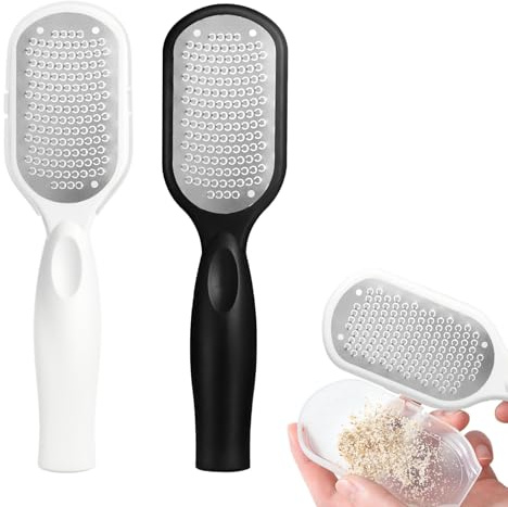 Lot de 2 Râpes à Pieds Élégantes (Noir & Blanc) avec Récupérateur – Râpe Anti-Callosités pour Pédicure – Idéal pour Pieds Secs et Humides