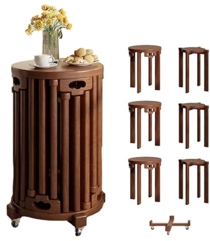 Juego de 6 taburetes apilables de madera con ruedas para sala de estar, dormitorio, cocina y balcón
