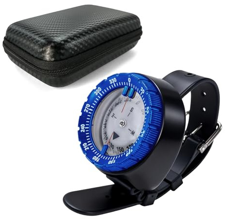 Scuba Compass Outdoor Waterproof Wrist Compass with Case for Outdoor Sports Diving Sailing Hiking Survival Emergency Scuba Diving Compasses 5ATM Dive with TPU Watchband (Blue)