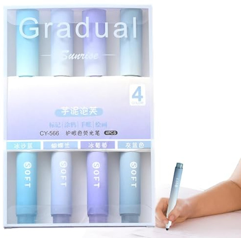 Pastell-textmarker-set – 4 tonade pastellfärgade skoltillbehör – milda