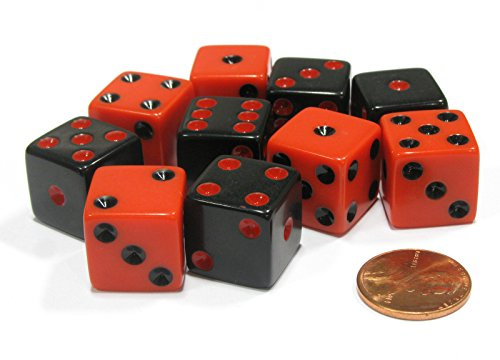 Set of 10 Six Sided Square Opaque 16mm D6 Dice - Inverse Black and Red by Koplow Games