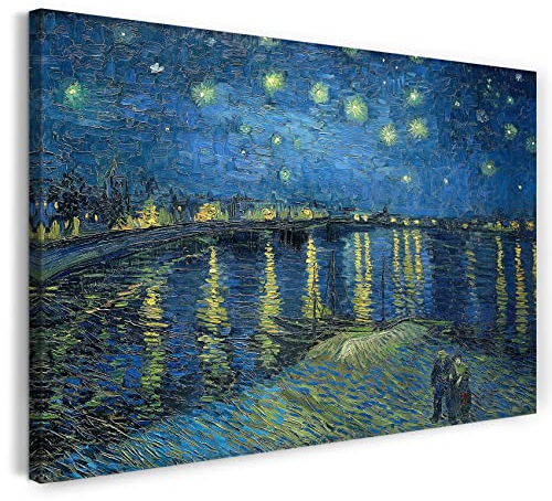 Printed Paintings Hochwertiges Leinwandbild auf Keilrahmen (120x80cm): Vincent van Gogh - Sternennacht über die Rhône (1888)