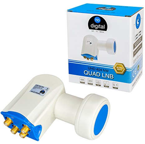 HB-DIGITAL Ultra HD Quad LNB Blanc - UHD 4K Full HD DVB-S/S2 - Facteur de bruit de 0,1 dB - pour quatre récepteurs satellite (connexion directe) - Contacts dorés - Protection contre les intempéries