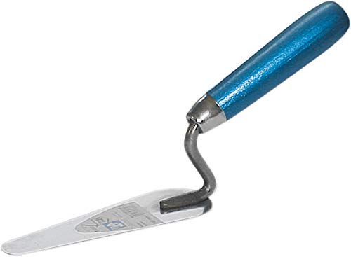 HAROMAC Katzenzungen Kelle, Made in Germany, 140 mm, gehärteter Stahl, Holzgriff in blau, gehärtet und geschliffen, Profiqualität, Zungenkelle