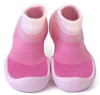 Step Ons Rubber Sole Baby Shoes by Sock Ons - Baby First Shoes - Toddler Sock Shoes for Crawling, Cruising and Walking! (Pink Ring 18-24 Months)