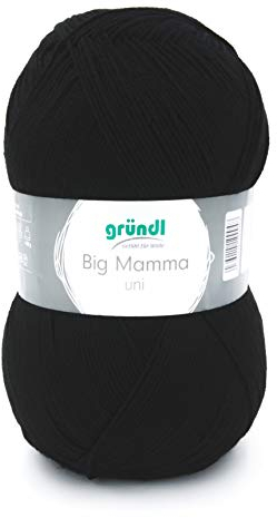 Gründl Wolle Big Mamma Uni - 1 Knäuel 400 g / 1040 m - Strickgarn - Häkelgarn - 100% Polyacryl - Weich & Pflegeleicht - Nadelstärke 3,5-4,5 - schwarz