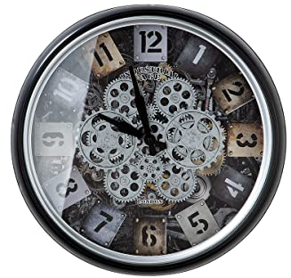 Casablanca modernes Design Markenname Wanduhr 'Steam' Schwarz/Silber/Champagner mit Beweglichen Zahnrädern, 4X AA Batterien