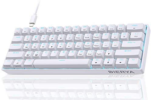Dierya DK61se Gaming Tastatur,60% Prozent Mechanische Tastatur mit Blue Clicky Switch,Ultra-Compact Mini 61 Tasten Anti-Ghosting,Typ-C-Datenkabel,US Layout für PC Windows Gamer Typist,Weiß