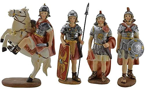 Set 4 Pastori Soldati Romani in Resina 9 cm Presepe Statuine in Personaggi GLADIATORI di Roma 4 soggetti Diversi Personaggi Guardie Romane per Realizzare Il presepio Napoletano