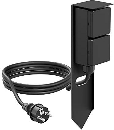 ledscom.de Garten Steckdosen-Säule PIWI mit Erdspieß und 2m Kabel für außen, IP44, 2-Fach, schwarz