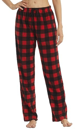 1-2 Pack Women's Plaid Pyjama Bottoms Fleece Checked Pjs Pants Soft Drawstring Lounge Sleepwear for Ladies