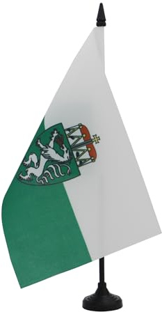 AZ FLAG Bordsflagga Steiermark 21x14 cm Steirisk 100D Polyester Plastfot | Inomhusbruk bordsflagga sydd finish med förstärkta kanter med plaststång
