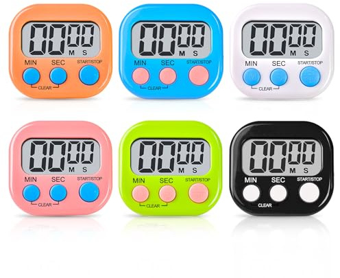 Vegena Magnetisk stoppur, kökstimer, 6 stycken digital kökstimer, nedräkningstoppur, kök med LCD-högt larm, digital kökstimer, magnetisk stoppur, timer för kök, kontor, sport