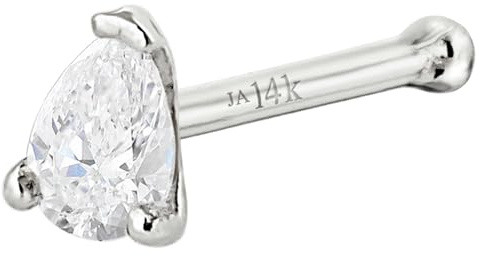 Jewelry Avalanche 14K White Gold Nose Bone Stud 3x2mm Pear Shape Moissanite 22G Ball-end Nose Ring Stud V-prong set Teardrop Gemstone Unisex Stud NBWG3020PRSH