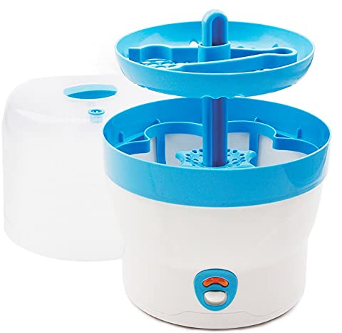 Babyruf BS 29b Sterilisator für Babyflaschen | Dampfsterilisator & Vaporisator | bis zu 6 Flaschen | Einfache Bedienung | Baby Erstausstattung Neugeborene | Flaschenreiniger | Baby Zubehör | weiß/blau