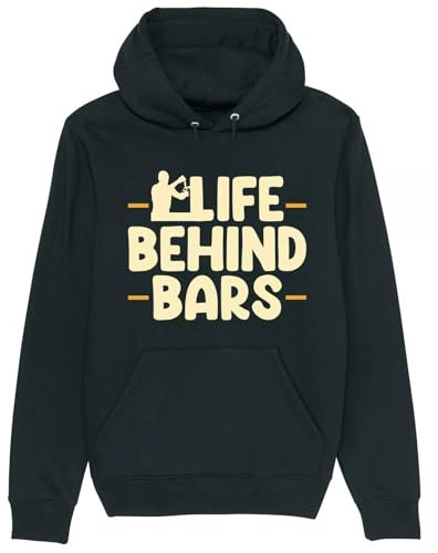 Corporate Togs Life Behind Bars Hoodie, Novelty Gift Idea, Pub Bartender Joke Hoodie, 80% Cotton 20% Polyester, Long Sleeves, Printed Funny Pub Hoodie, S-XXL | Hoodies & Sweatshirts Black