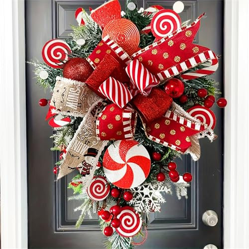 Christmas Wreath Decorations Sale Clearance Xmas Candy Cane Wreath For Front Door Red White Candy Cane Wreath Teardrop Christmas Stairway Decora Christmas Wreaths Indoor Decor