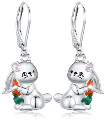 Hasen Ohrringe 925 Sterling Silber Ostern Kaninchen hält Karotten Ohrhänger Ohrringe Süßer Tier Hasen Schmuck Geschenke für Frauen Mädchen Kinder