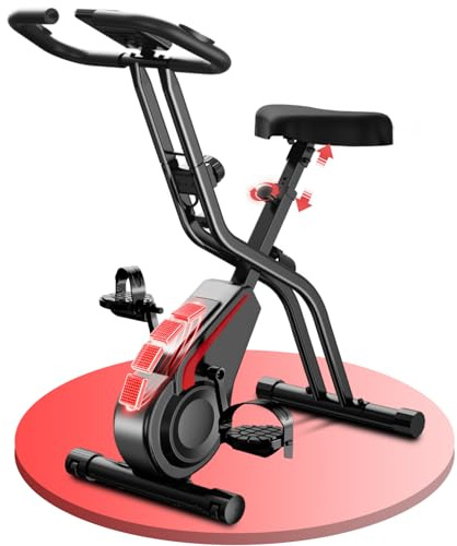 CURSOR velo d appartement pliable, 5-en-1 velo appartement pliable, équipé d'une résistance silencieuse à 16 niveaux. vélos d'appartement avec surveillance de la fréquence cardiaque et écran LED