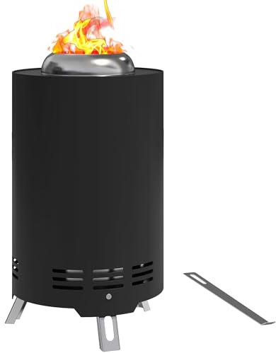 Outsunny Bol de feu Ø16x25cm en Acier Inoxydable Foyer avec tisonnier Bols de feu sans fumée Corbeille à feu pour Jardin, Balcon terrasse, Outdoor BBQ Camping Noir