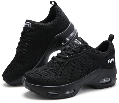Mioceko Scarpe da Ginnastica Donna Scarpe Running Cuscinetto d'Aria Traspirante Scarpe Palestra Leggere Ortopediche Sneakers Antiscivolo Scarpe per Camminare Nero 40 EU