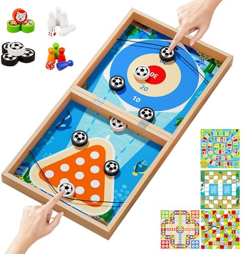 jamgeery Juegos De Mesa para Niños | Juego De Hockey sobre Mesa,Juguete Interactivo de Hockey sobre Hielo de Madera 7 en 1 para Niños, Preescolar y Noches de Juego Familiar en Casa y Viajes