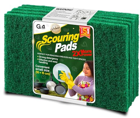 G4GADGET Heavy Duty Scouring Pads Green 5 Pack (3.9 x 5.9 inch / 10 x 15 cm) – Non-Scratch Multipurpose Scrubber for Kitchen, Sink, Pots, Pans & Dish Cleaning – Durable Reusable Scourers
