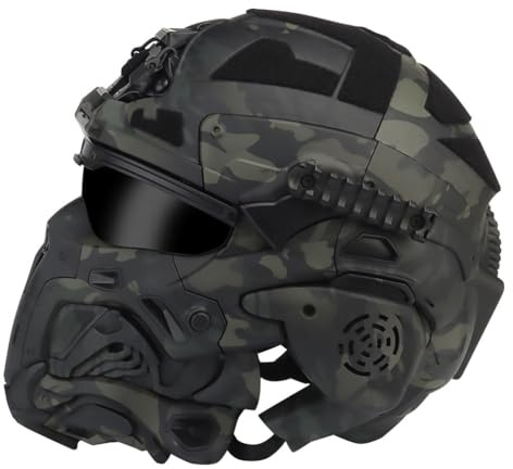Casco Da Uomo Con Cuffie HD Integrate Ventola Antiappannamento E Supporto Per Occhiali Equipaggiamento Tattico Per CS Outdoor Allenamento - Nero Mimetico
