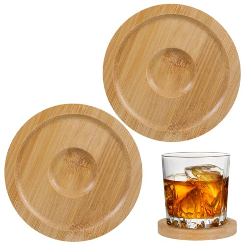 VICASKY 2pcs Bamboo Whisky Basi di Vetro Rotanti Sottobicchieri per Degustazione di Whisky Sostenibile Naturale di Bambù Fondo di Supporto Bar Accessorio