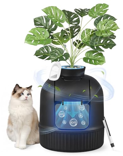 Feandrea kattlåda blomkruka, dold kattlåda, med konstgjord växt, dörr, stängd, kolfilter, luktkontroll, småsten, spade, borste, bläcksvart PPT006B101
