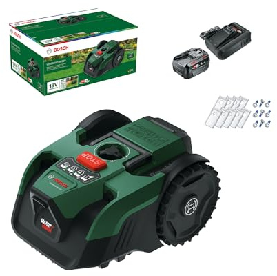 Bosch Akku-Mähroboter VISIMOW18V-200 (für Rasenflächen bis 200 m², Schnittbreite: 18 cm, Schnitthöhe: 20-60 mm, mit Ersatzmessern, inkl. Akku und Ladegerät)