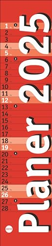 Langplaner mini, rot 2025: Praktischer Streifenkalender fürs Büro. Kleiner Wandkalender mit genug Platz für Eintragungen. Terminkalender 2025. 7 x 33 cm (Bürokalender Heye)