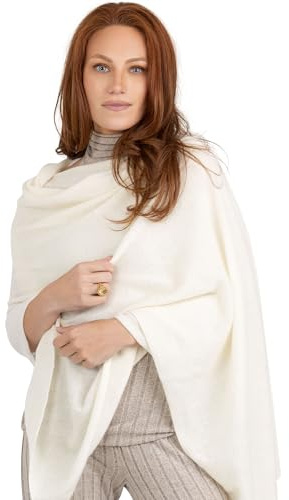 Velanio Cashmere 100% Cashmere Knitted Wrap Pashmina Shawl Extra Large Scarf Stole for Women Travel (White)