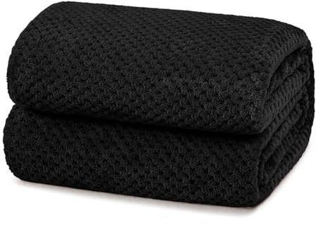 Yebeda Plaid Couverture Polaire, Jeté de Canapé en Flanelle, Noir 220 x 240 cm, Couverture de Lit Doux et Chaud pour Toutes Les Saisons