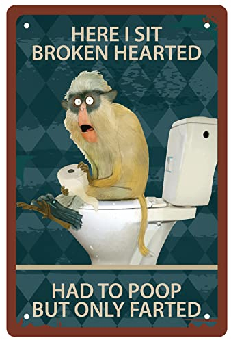 CREATCABIN AFFE Blechschild Badezimmer Metall Vintage Retro Art Wandbild Zum Aufhängen Eisen Malerei Poster Plakette Lustige Tiere Wanddekoration Für Wohnzimmer Toilette Café Bauernhof Dekor 20x30cm