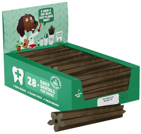 Denzel's Vegan Dog Dental Sticks - for Medium Dogs - Peanut Butter & Peppermint (Pack of 28)