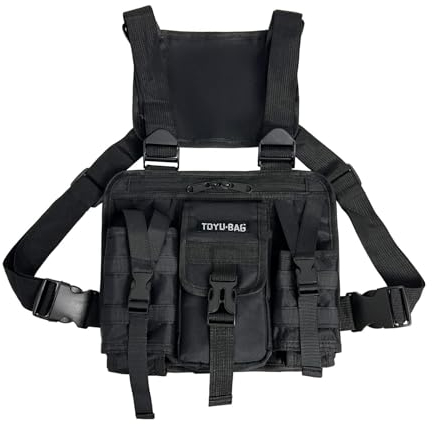 SOONHUA Brusttaschen, Schultertaschen, Fronttasche, Brusttasche, Umhängetasche, Rucksack, taktische Tasche, Laufen, Handyhalter, Outdoor, Streetwear, Gurt, Weste, Brusttaschen für Damen und Herren,