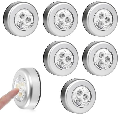 6 Stück Licht Drücken Touch Lampe Batteriebetrieben LED Nachtlicht Schrankbeleuchtung Treppenbeleuchtung Schranklicht Klebeleuchte für Flur Treppe Schlafzimmer (Ohne Batterie)