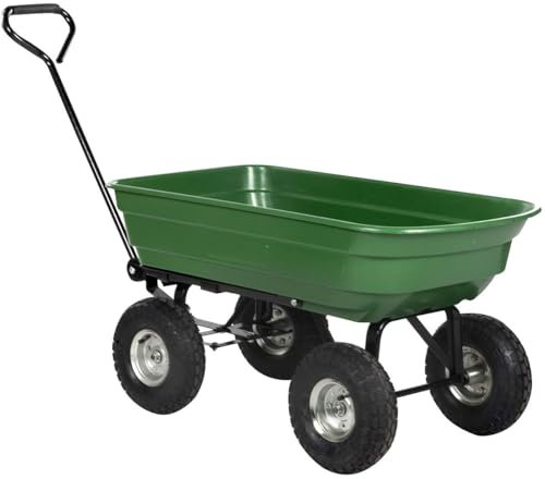 KZ GARDEN - Carrello da giardino 75L capacità 200kg ribaltabile Carrello di trasporto Rimorchio funzione ribaltamento