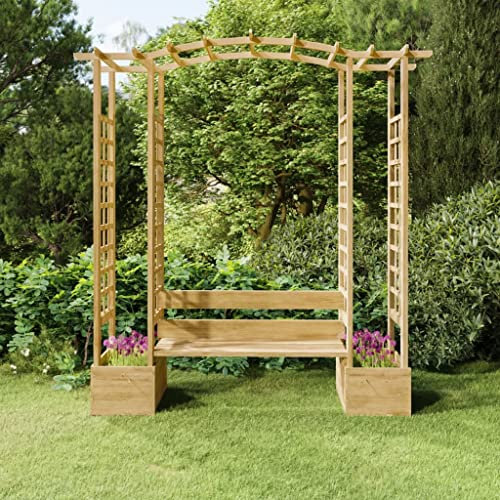 Pergola de jardin avec banc et jardinières Bois de pin imprégné,Maison & jardin,Pelouses & jardin,Vie en extérieur,Structures extérieures,Arches, treillages & pergolas de jardin,Brun,157.432 LB,318566